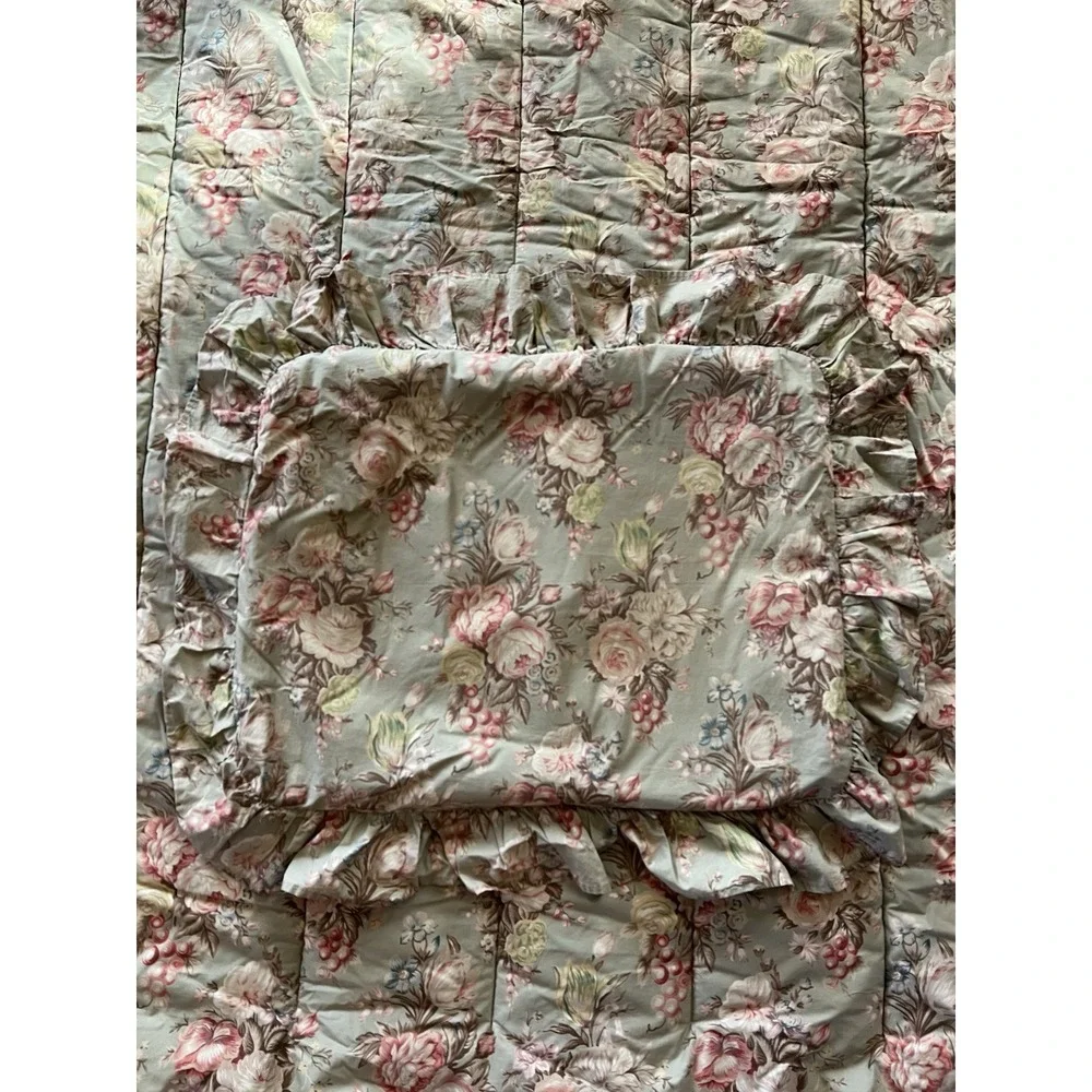 Vintage RALPH LAUREN Charlotte TWIN Comforter & Pillow Sham Floral Chic Green